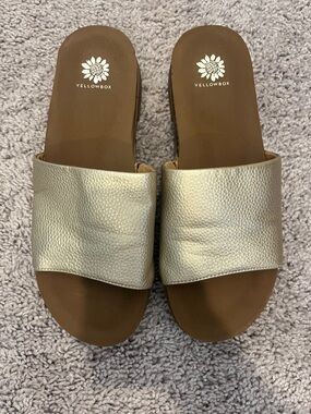 Yellow Box Metallic Gold Slide Sandals with Wide Textured Strap